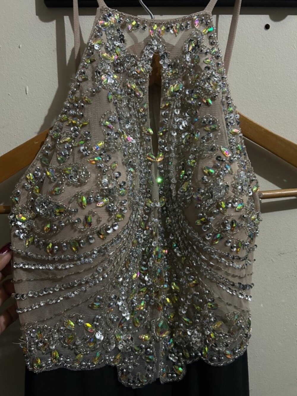 Gorgeous Blondie Nites Black & Nude Strap Sequin Gown